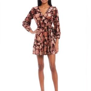 Coco + Jaimeson Velvet Floral Wrap Minidress